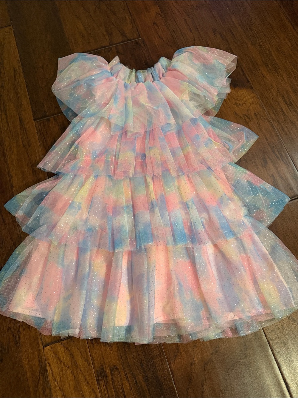Lola + The Boys Pastel Rainbow Tulle Ruffle Dress
